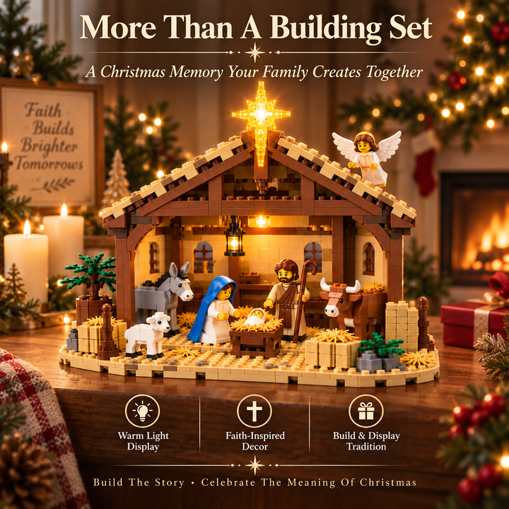 Illuminated Brick-Built Nativity Set