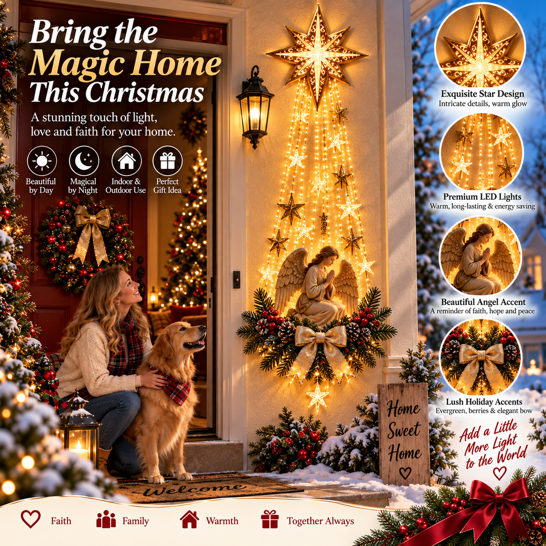 Illuminated Christmas Wall Decorations with Angel Star Light Trail
