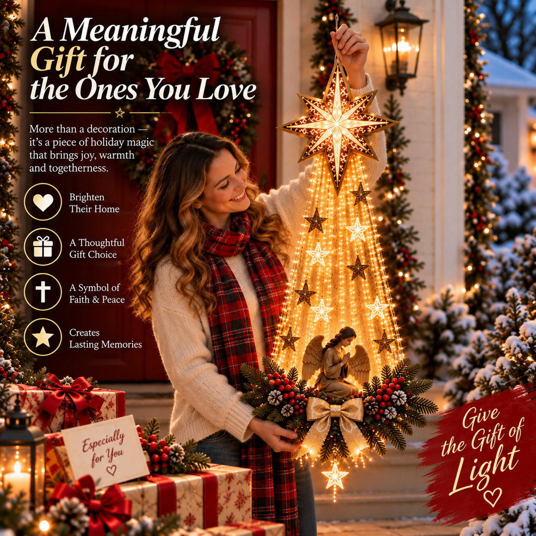 Illuminated Christmas Wall Decorations with Angel Star Light Trail
