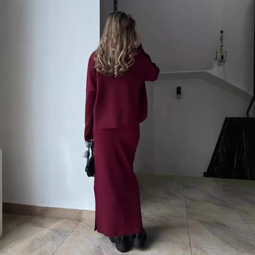 Jasmine | Women's Relaxed Mock Neck Ribbed Knit Midi Sweater Dress
