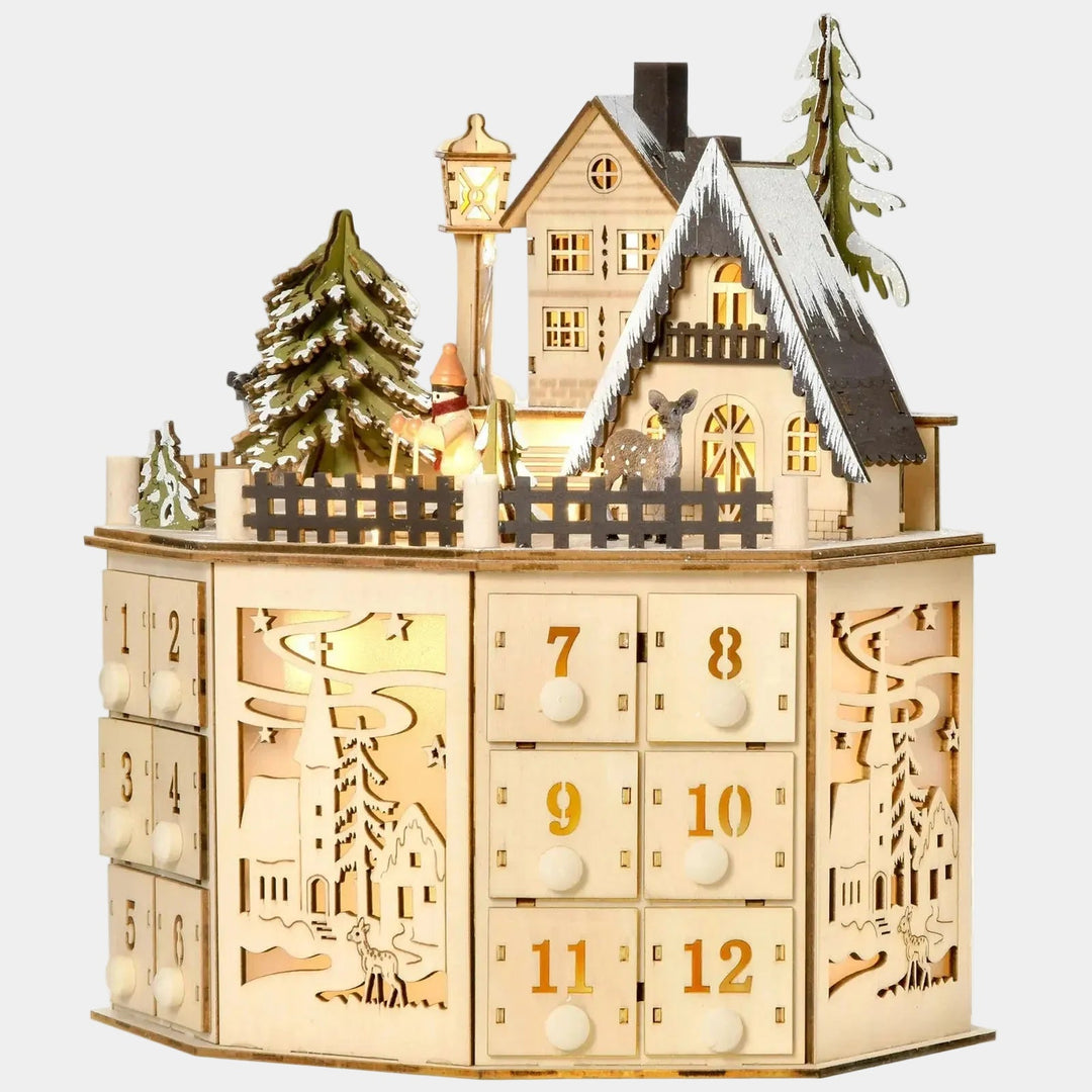 Wooden Advent Calendar Light-Up Display