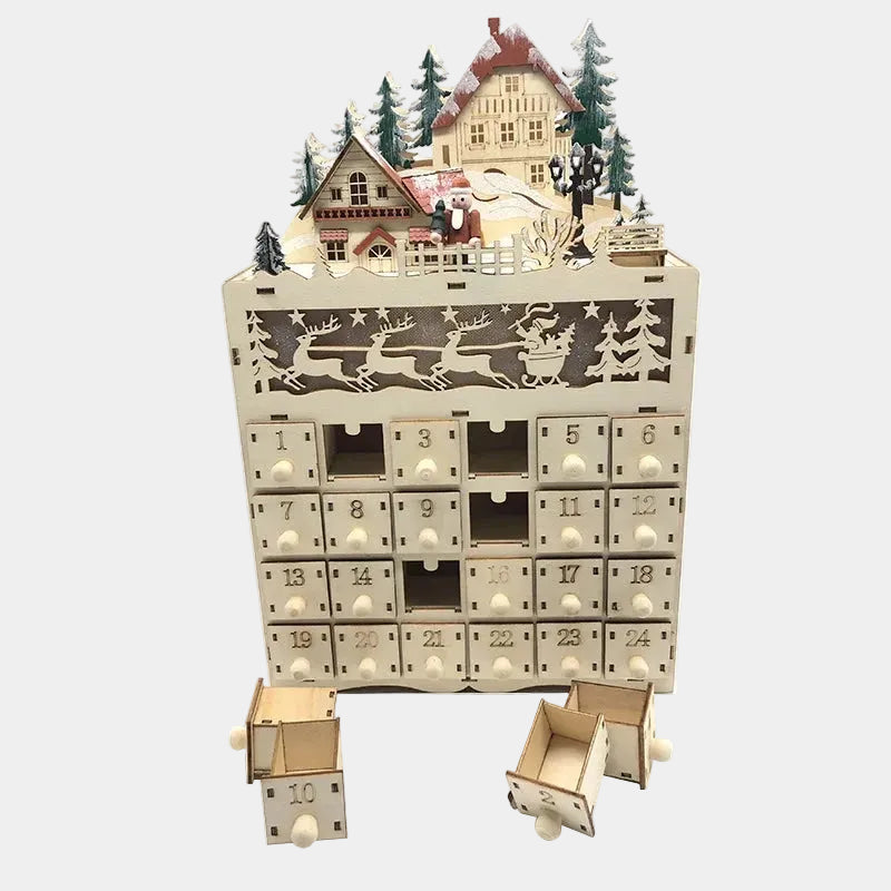 Wooden Advent Calendar Light-Up Display
