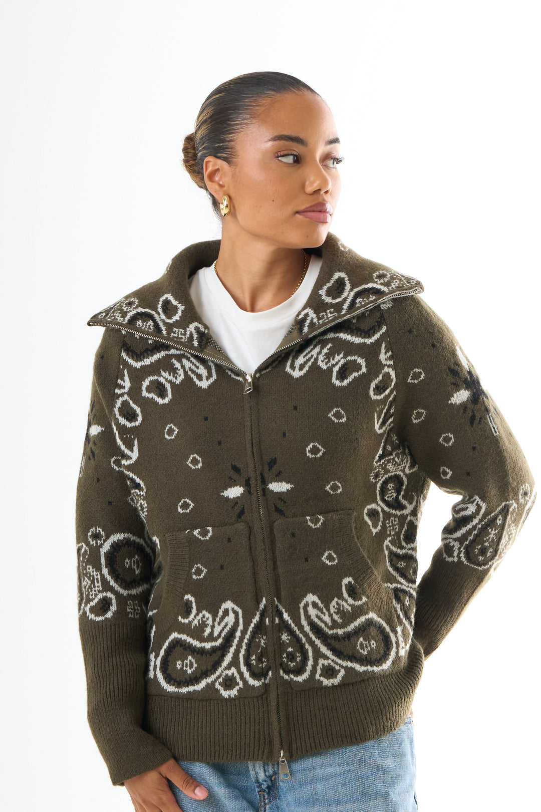 Millie | Women's Bandana Cardigan Zip-Up Hooded Jacket