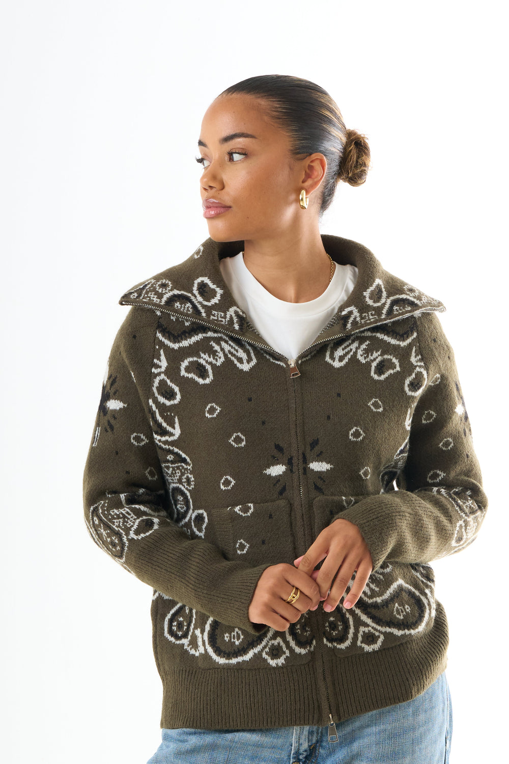 Millie | Women's Bandana Cardigan Zip-Up Hooded Jacket