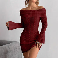 Rebecca | Women's Cable Knit Off-Shoulder Mini Dress