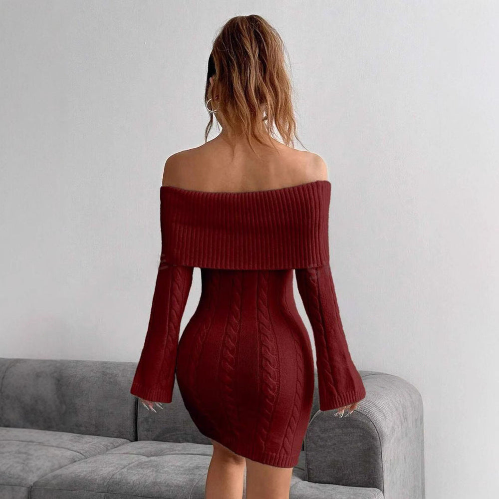 Rebecca | Women's Cable Knit Off-Shoulder Mini Dress