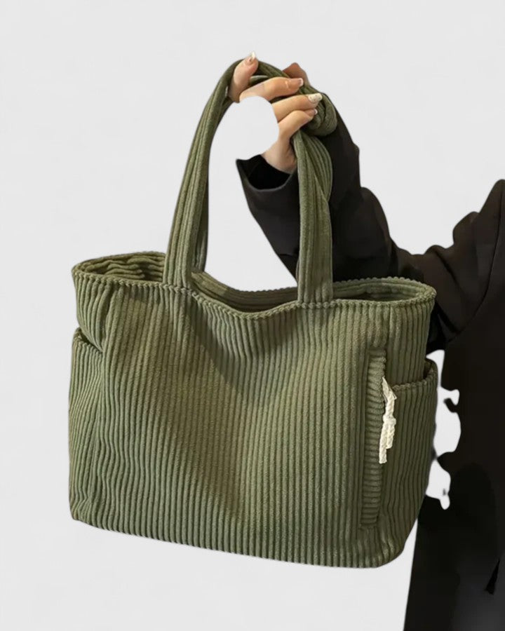 Samantha | Women's Ribbed Corduroy Shoulder Tote Bag
