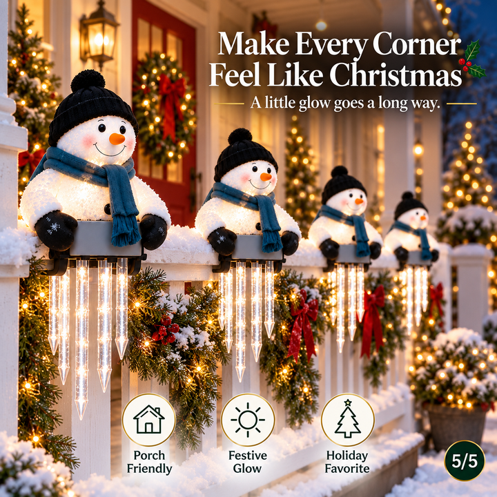 Snowman Decor with Glowing Icicle Light Strands