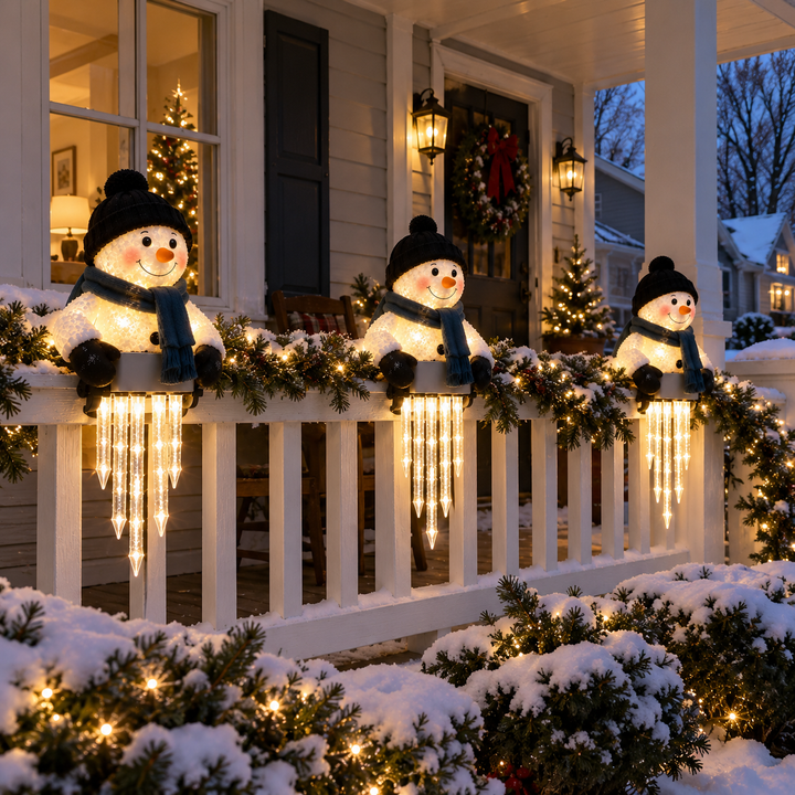 Snowman Decor with Glowing Icicle Light Strands
