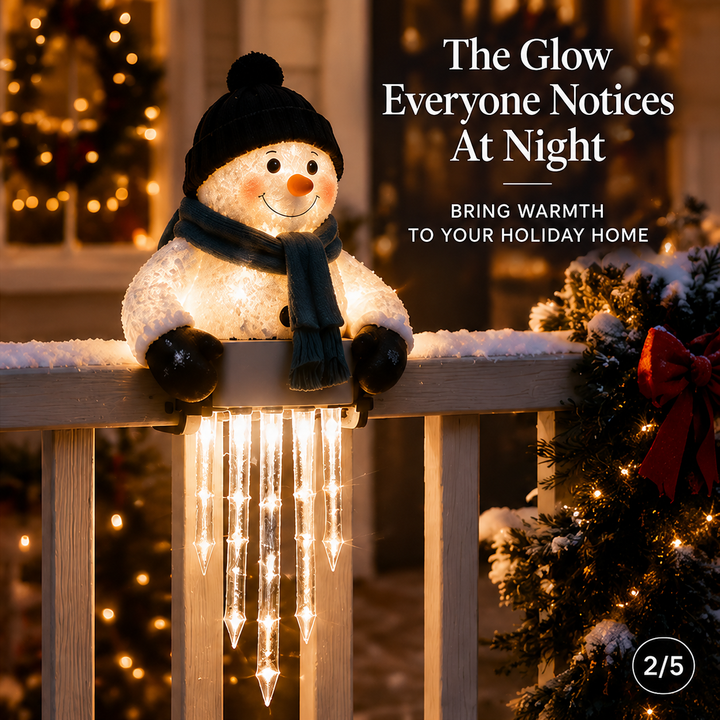 Snowman Decor with Glowing Icicle Light Strands