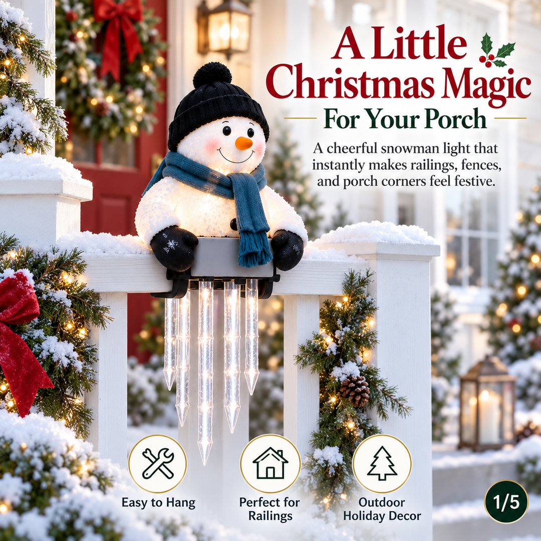 Snowman Decor with Glowing Icicle Light Strands