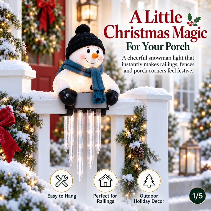 Snowman Decor with Glowing Icicle Light Strands