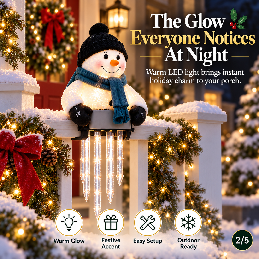 Snowman Decor with Glowing Icicle Light Strands