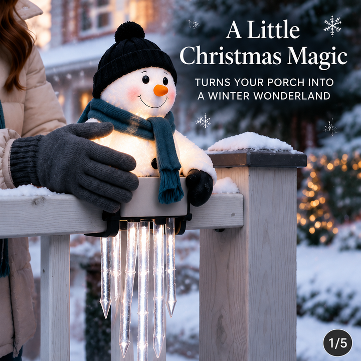Snowman Decor with Glowing Icicle Light Strands