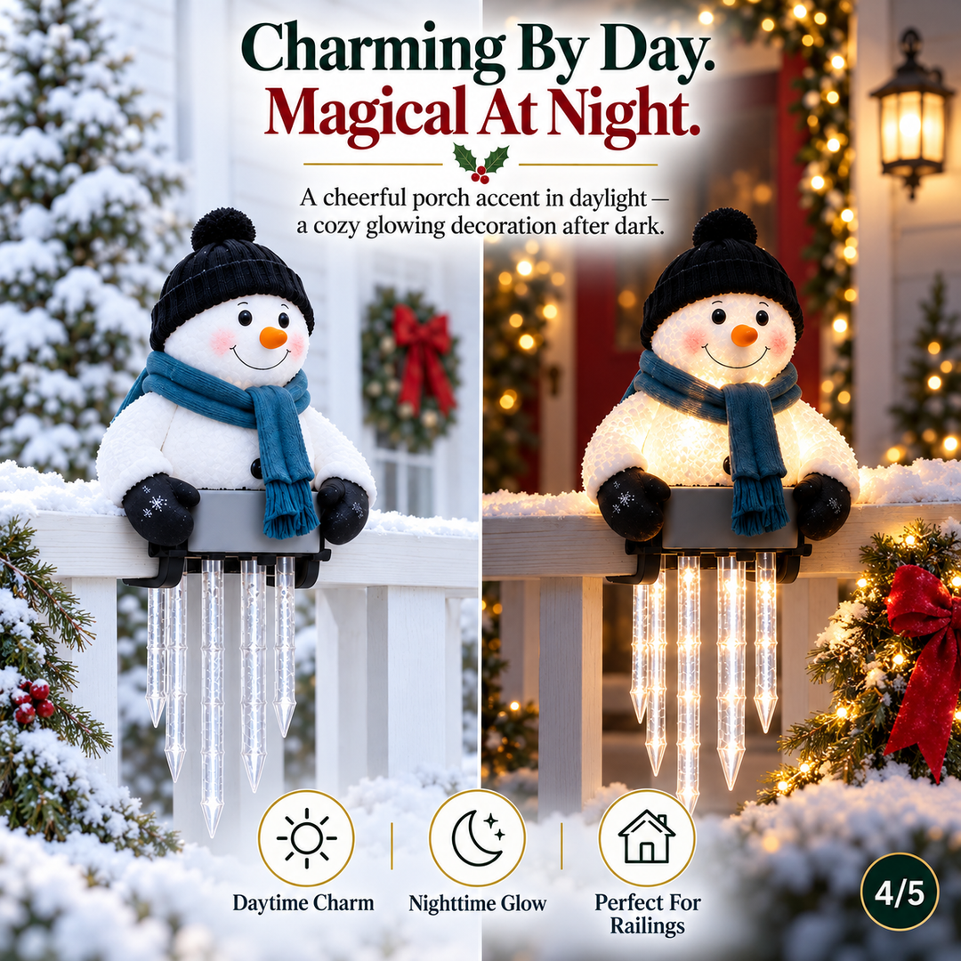 Snowman Decor with Glowing Icicle Light Strands