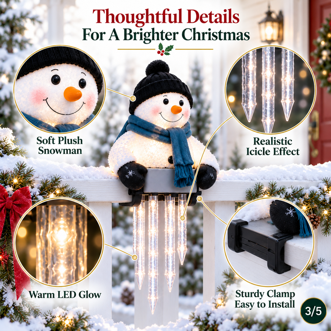 Snowman Decor with Glowing Icicle Light Strands