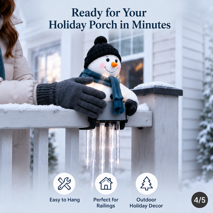 Snowman Decor with Glowing Icicle Light Strands