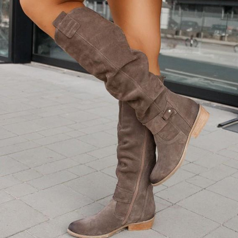 Summer | Women's Knee High Low Heel Suede Boots