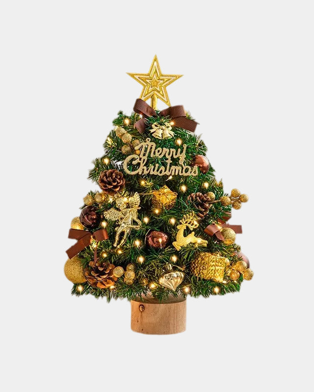 Tabletop Artificial Christmas Tree with Lights and Gold Ornaments