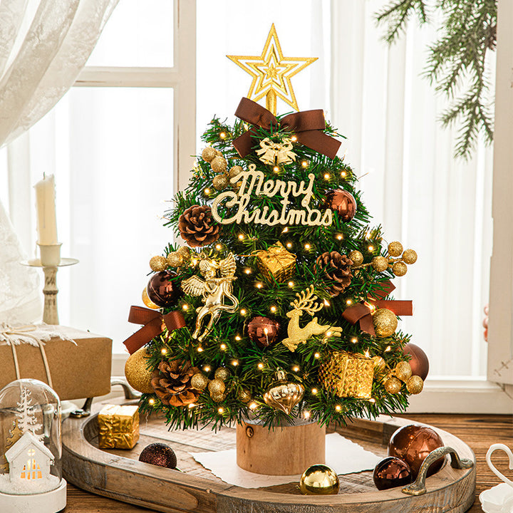 Tabletop Artificial Christmas Tree with Lights and Gold Ornaments