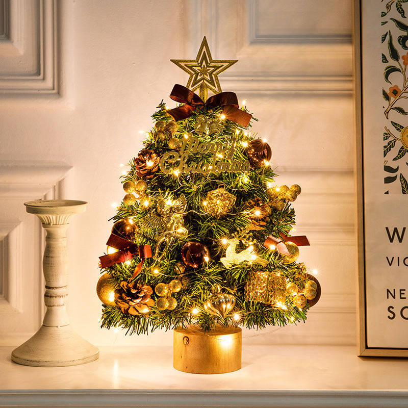 Tabletop Artificial Christmas Tree with Lights and Gold Ornaments