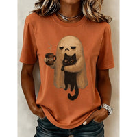 Women's Stylish Ghost Cat Graphic Halloween Tee