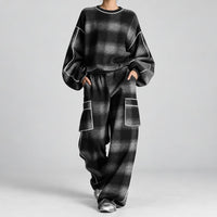 Violet | Women's Black Gray Plaid Sweatshirt Pants Two-Piece Set