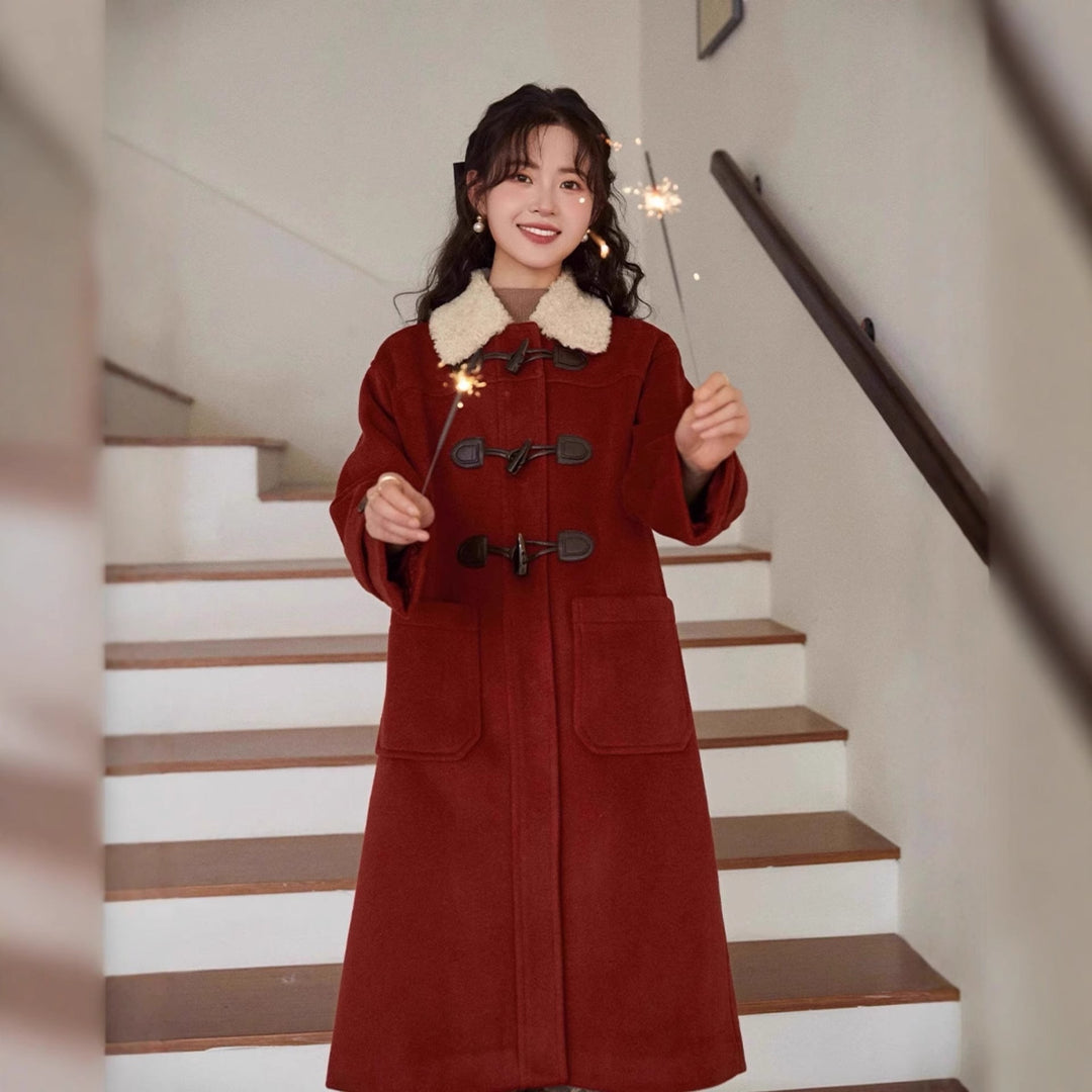 Zara | Women's Long Suede Fleece Collar Duffle Coat