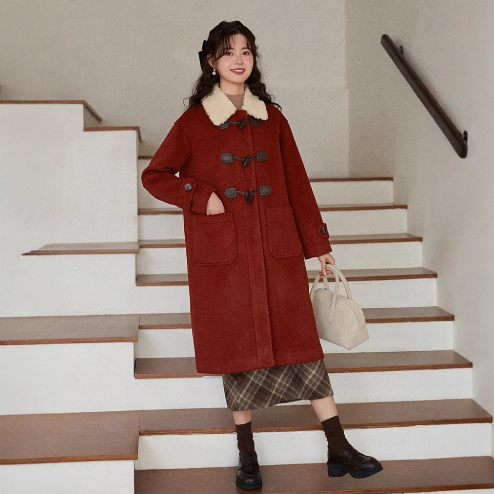 Zara | Women's Long Suede Fleece Collar Duffle Coat